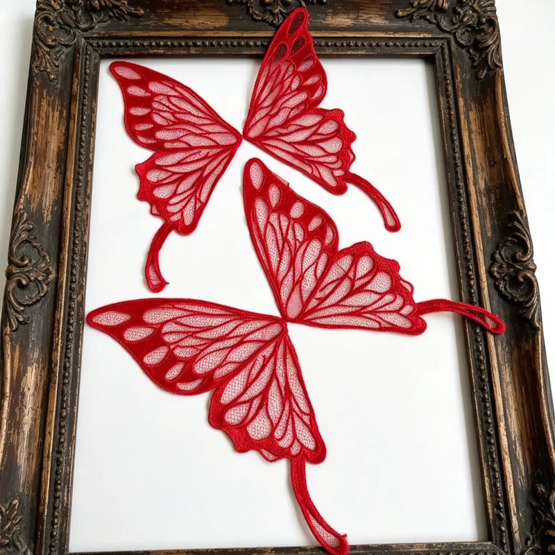 2 pairs DIY Lace Bottom Embroidered Butterfly Pattern Clothing Accessories