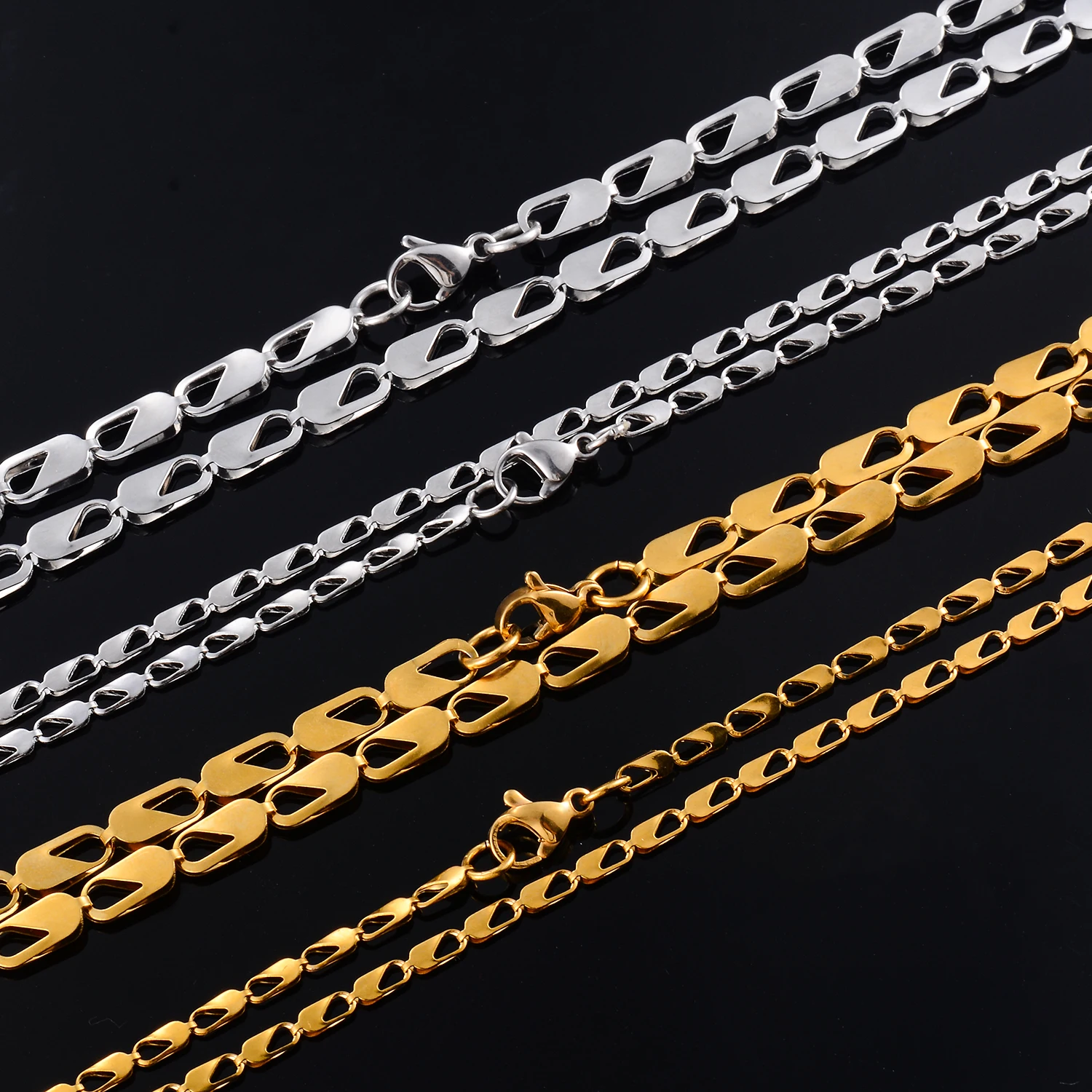14 To 30 Inches Stainless Steel Gold Color Hollow Rectangle Bead Lock Chain Necklace Personality Fashion Jewelry As A Gift