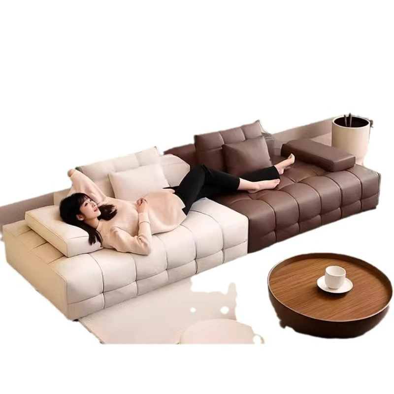 

Simple and modern small apartment leather sofa, living room reception creative leather straight row sofa