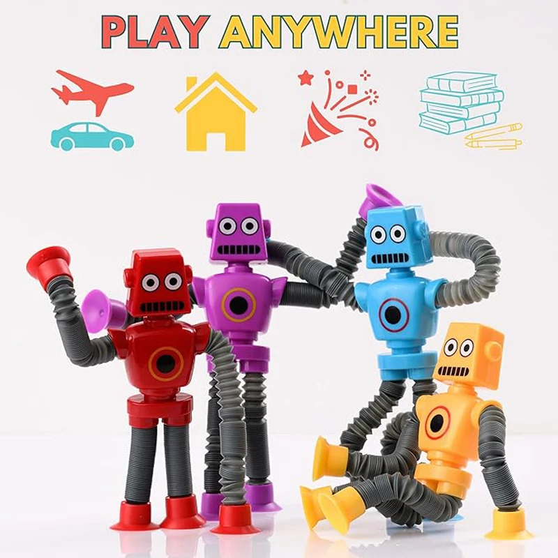 Suction Cup Giraffe Robot Toys Cartoon Parent-child Interactive Various Shapes Stretch Tube Decompression Toy With Light for Kid