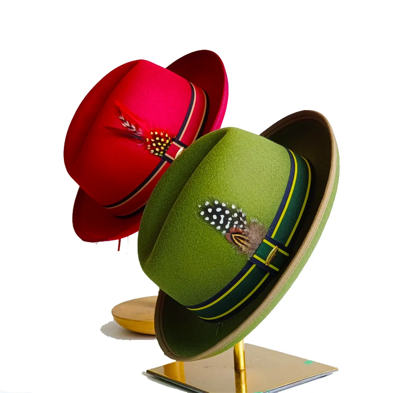 Roter Hamburger-Hut im Retro-Stil für Herren, Frühlingshut, Unisex, Neuheiten für Herren, Damen-Fedora-Hut mit gebogenem und breitem Rand, 2026, Sombrero für Herren