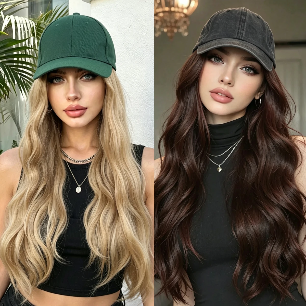 Synthetic wigs and baseball/fishman caps all-in-one hats wigs all-in-one daily travel natural wear