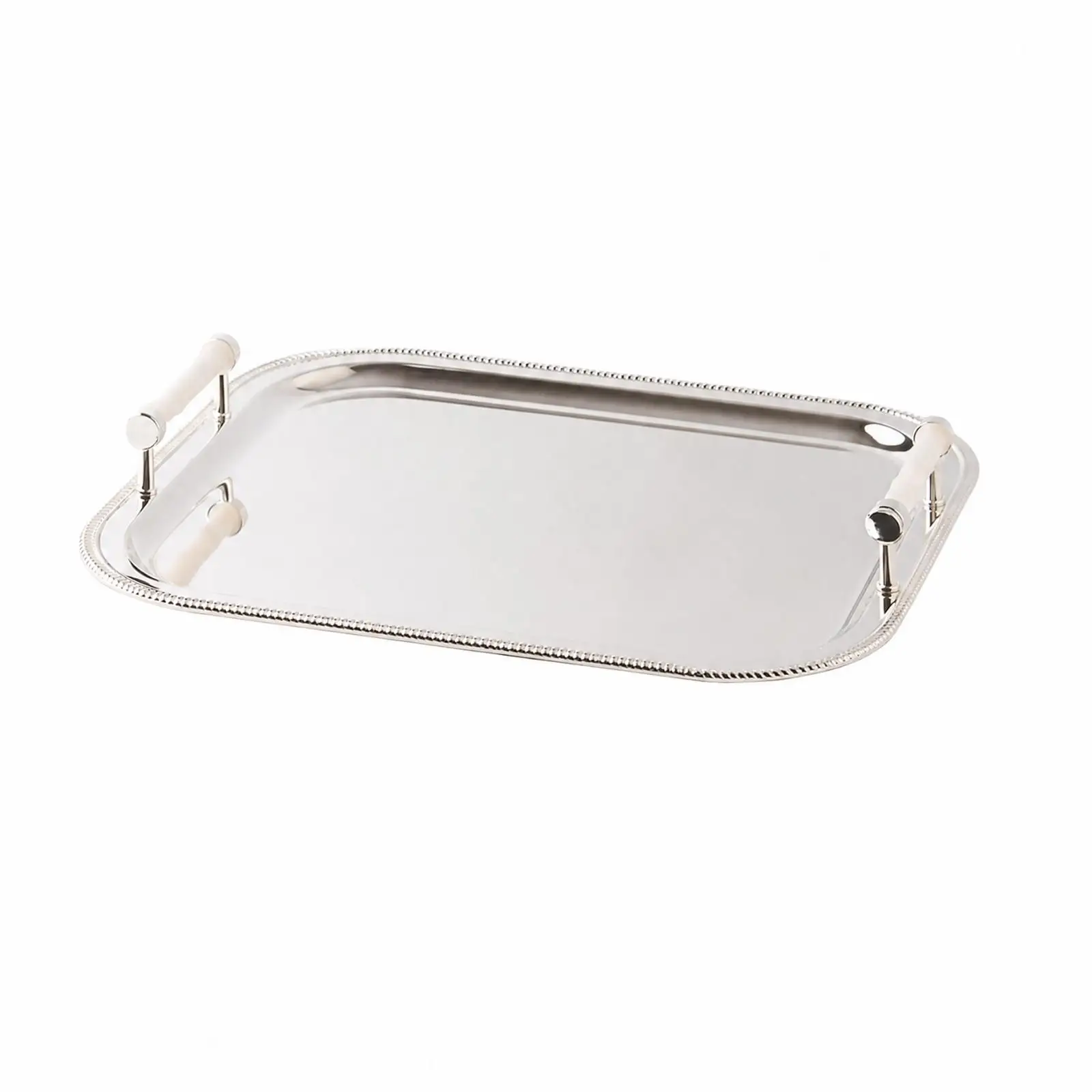 Silver Colored Rectangular Decorative Tray with Rim for Perfume Display and Coffee Table