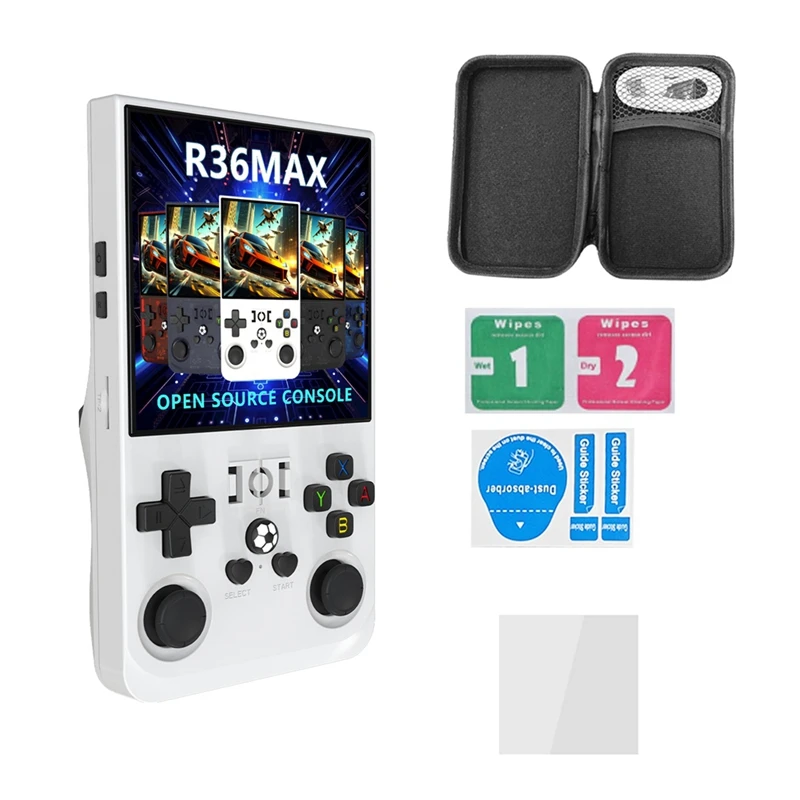 R36MAX ريترو وحدة تحكم بجهاز لعب محمول 64 جيجابايت 4.0 بوصة IPS شاشة محمولة جيب مشغل فيديو يدعم أكثر من 30 محاكيات