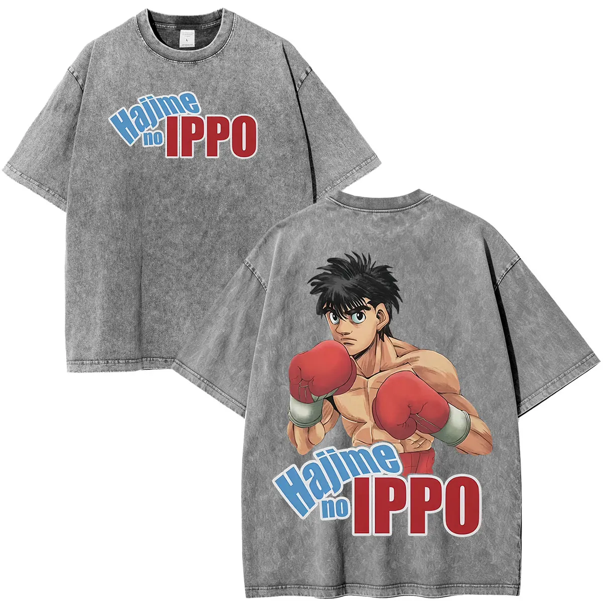 Anime Hajime No Ippo Vintage Washed T-shirt Kamogawa Boxing Gym Makunouchi T-Shirts Men Women Fashion Harajuku Oversized T Shirt