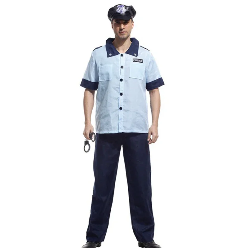 Adult Men Police Costumes Uniform Cosplays Carnival Purim Parade Stage Show Masquerade Clothing