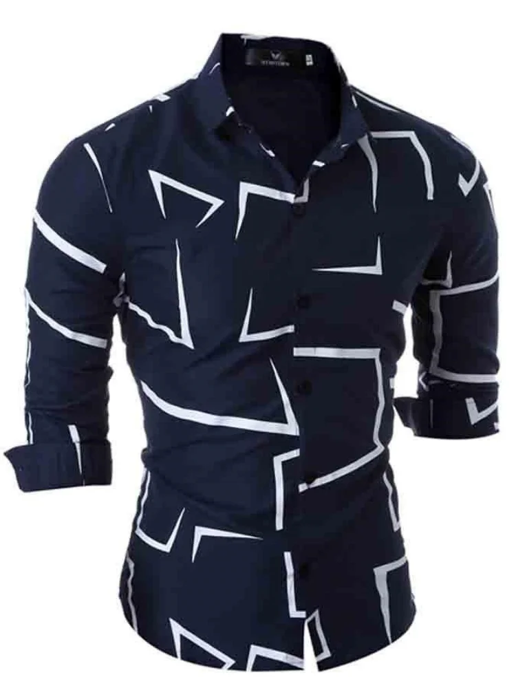 Camisa justa de manga comprida masculina, estação independente europeia, estampa geométrica, tendência casual, rua alta, primavera, verão, primavera, verão, 2022