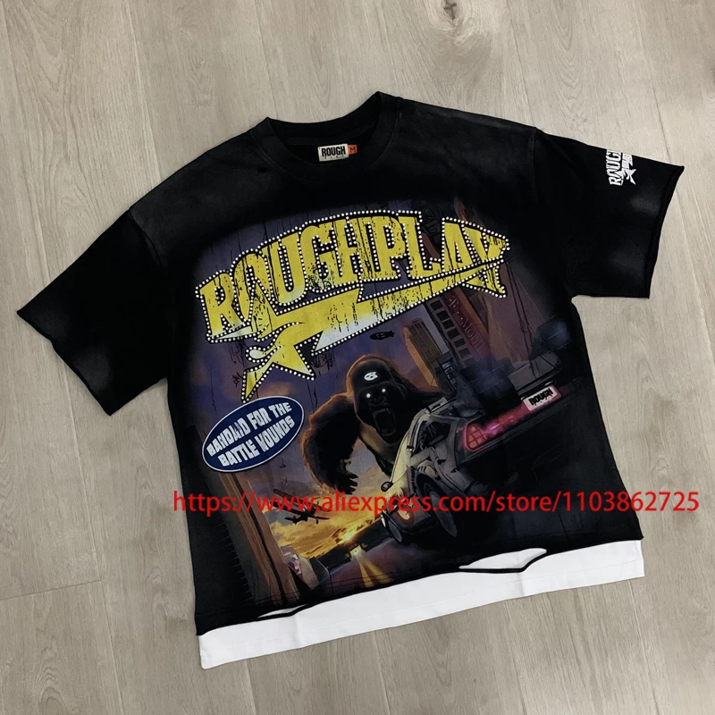 American Niche ROUGH PLAY Tops Tee Summer Casual Heavy Hot Drill Gorilla Print Original Tag High Quality Roguh Play T-shirts
