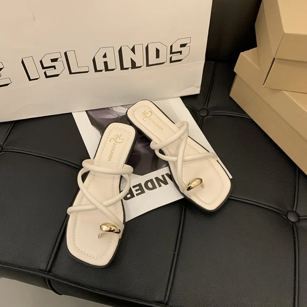 Stylische Damen-Sandalen mit Kreuzriemen, bequeme, leichte Zehenriemen-Strandschuhe mit lässigem, einfarbigem Design für den Sommer – Detail 29