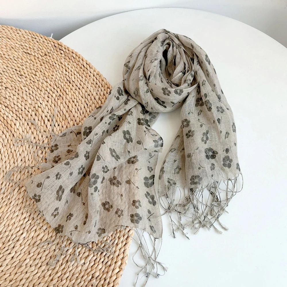 

Шарф женский льняной с длинной накидкой на шею дышащие цветы защита от солнца летний весенний аксессуар для осеннего отдыха