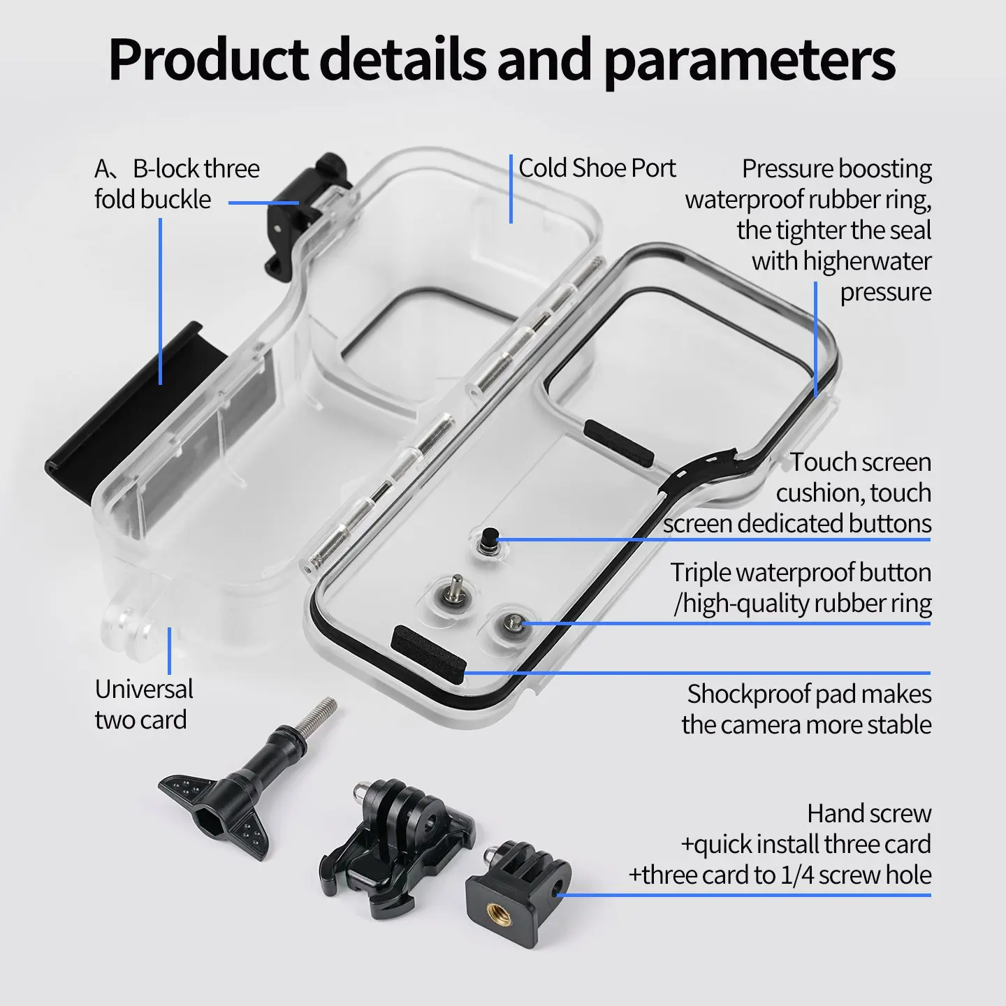Für DJI Pocket 3 4 Gimbal-Kamera Wasserdichtes Gehäuse 50M Unterwasser-Tauchgehäuse Anti-Meerwasser-Korrosions-Schutz Kaltschuh-Erweiterungshalterung – Detail 5
