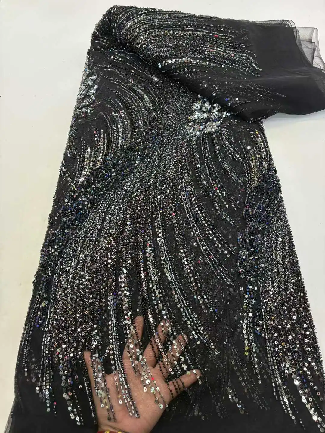 

Hot Sale Latest 2025 African Nigerian France Tulle Lace Fabric With Beads Sequins High End for Bride Wedding Party Sew Dresses