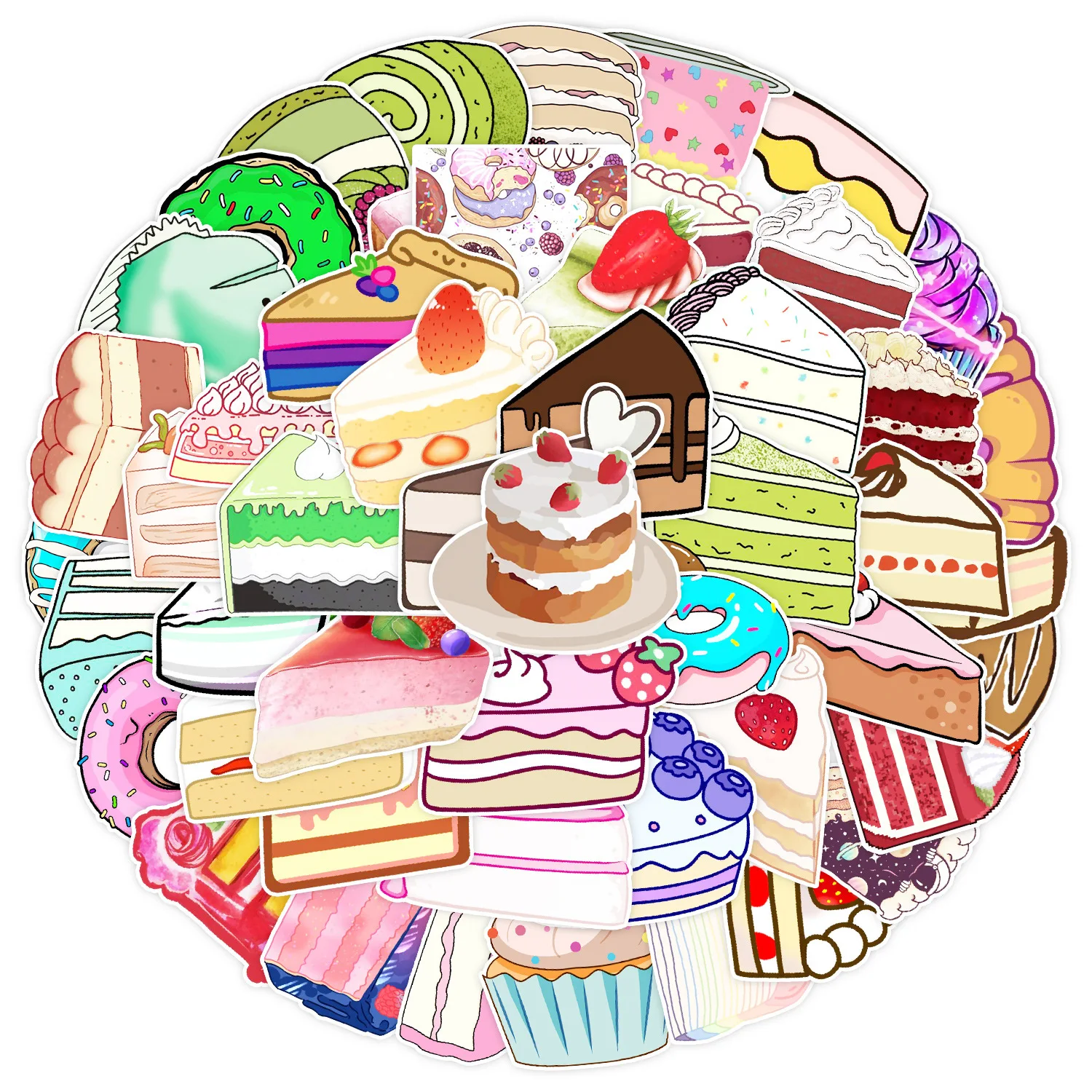 50 Pcs/pack Big Size Cakes Waterproof Decorative Stickers