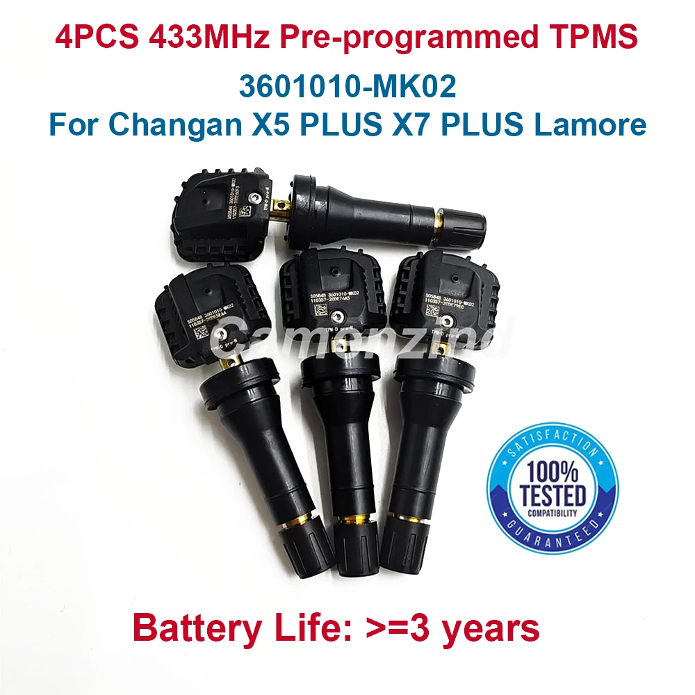 

4PCS 3601010-MK02 3601010MK02 433MHZ TPMS Tire Pressure Sensor For CHANGAN CS55 PLUS CS75 Oshan X5 X7 Z6 UNI-K UNI-T Deepal S7