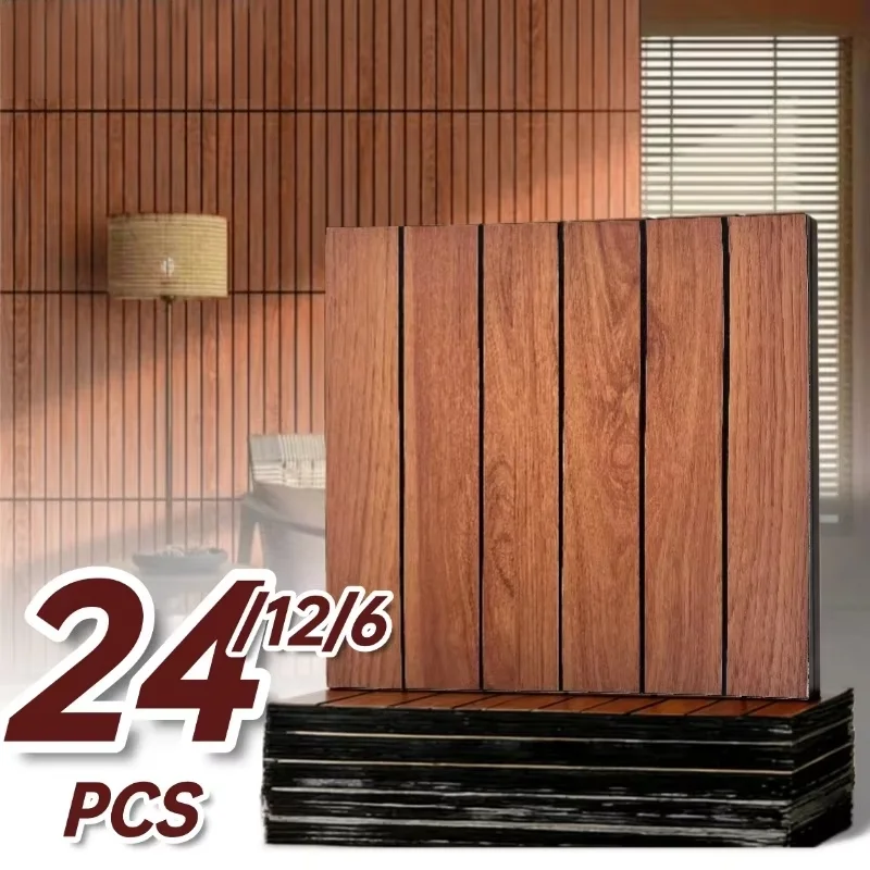 For Living Room Decoration 6 12 24 PCS 3D Grille Wall Stickers Striped Wood Grain Peel and Stick Wall Panel Self Adhesive Wallpa