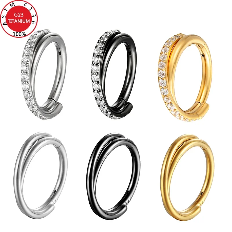 G23 Titanium Nose Ring Women Piercings Daith Earring 16G Hoop Septum CZ Clicker Hinged Segment Ear Cartilage 6/8/10/12mm