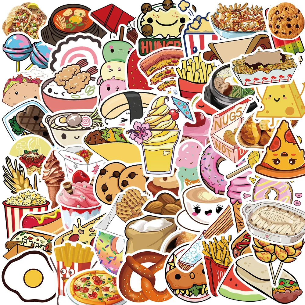 100PCS Ins Cartoon Drink Food Stickers Candy Snacks Fridge Phone Suitcase Laptop Notebook Car Kids Toy Graffiti Sticker