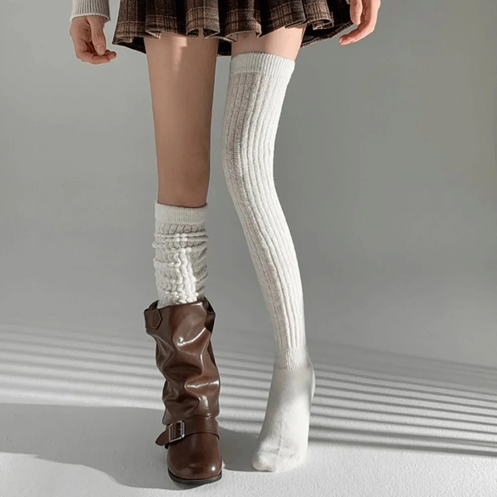 1 pair New Pleated Slouchy Over-Knee Socks Thick Stacked Thigh-High Socks Warm Winter Socks Women