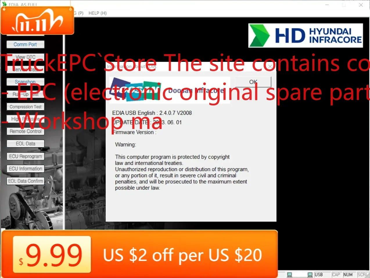 TruckEPC Doosan eDoctor Engine Diagnostic 2.4.0.7 (EDIA) 2023 حزمة برامج الشاحنة والحافلات + keygen