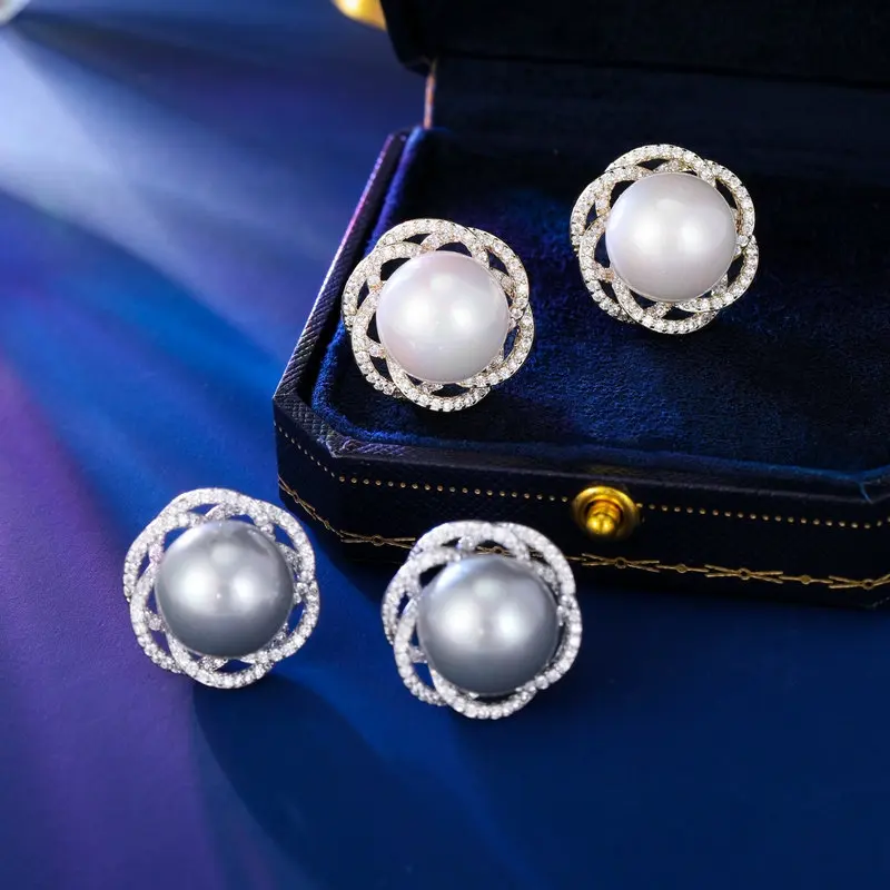 

s925 Silver Needle модные и элегантные женские серьги, трехмерные перфорированные серьги-гвоздики с цветком и жемчугом