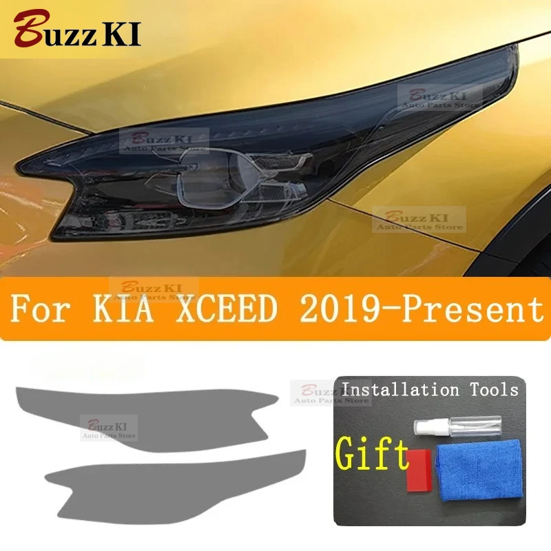 For KIA XCEED 2019-2023 Car Accessories  Headlight Protective Film Headlamp Restoration Transparent Black TPU Sticker