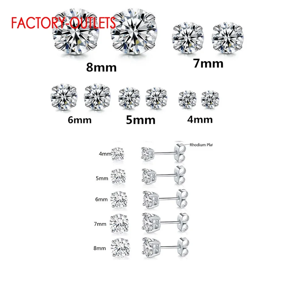 Trendy Shiny Round Style Stud Earrings Real 925 Sterling Silver Color Rhinestone For Women Girls Great Engagement Accessories