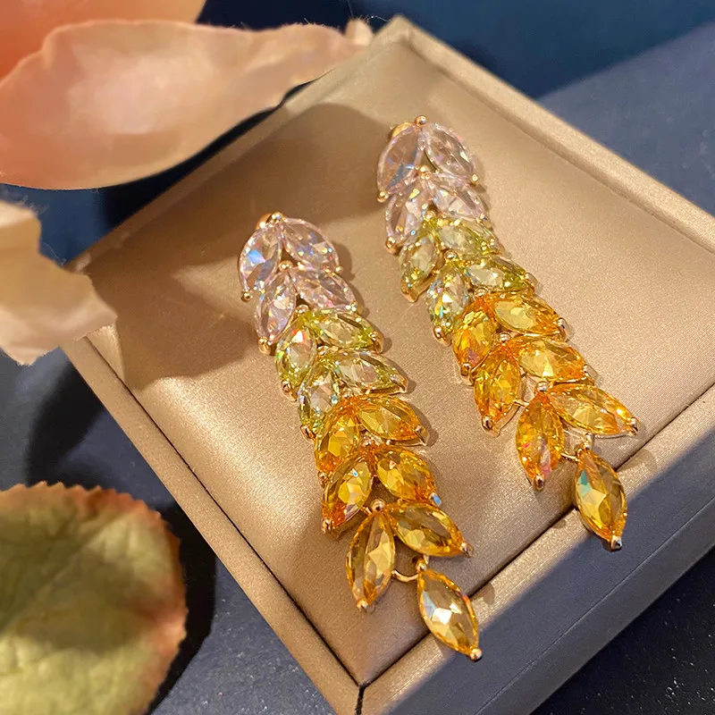 

Fashion Zircon Water Drop Leaf Temperament Wheat Ear Earrings