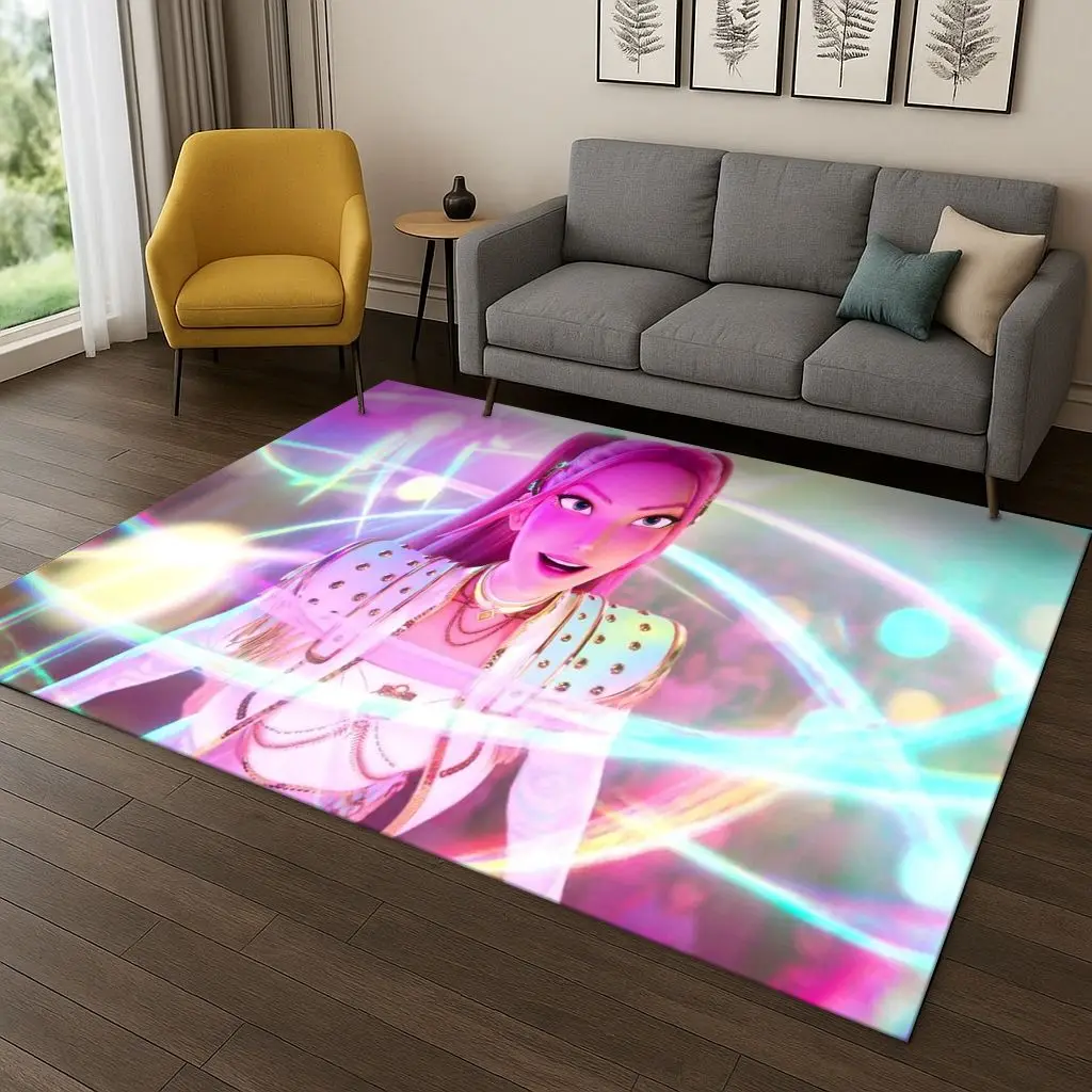 سجادة Kpop Demon Hunters Rumi Mira Zoey Music الكرتونية لغرفة النوم وغرفة المعيشة وأريكة ديكور المنزل، هدية سجادة أرضية غير قابلة للانزلاق
