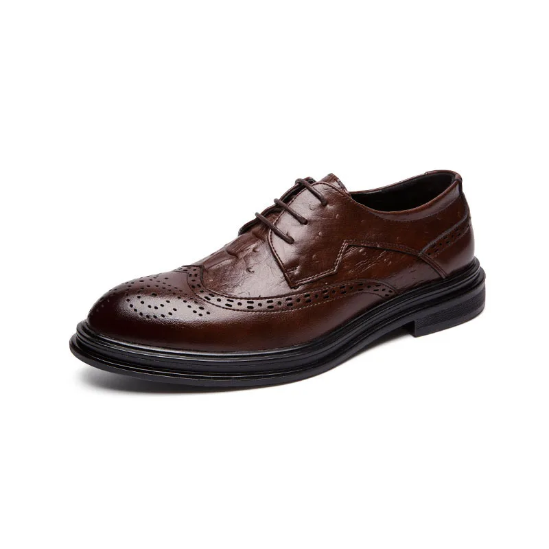 Brogue pointu en velours sculpté pour hommes, chaussures en cuir décontractées formelles d'affaires, américains britannique, noir, hiver, 2023, D6133