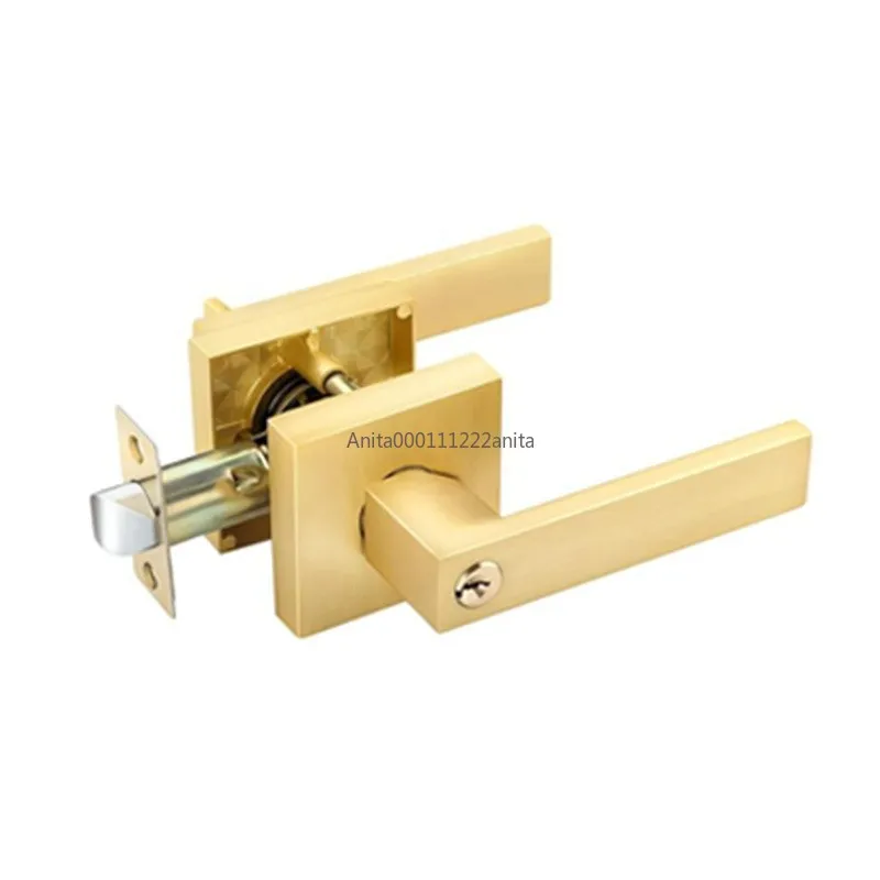 Golden Keyless Entry Door Knob - Heavy Duty, Reversible Square Privacy Lock for Bedroom & Bathroom