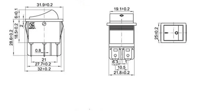 フラットロッカースイッチ,AC/o,4ピン,16a 250vac 20a 125vac kcd4