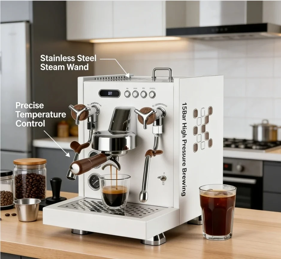 

Commercial Espresso Machine PID Controlled Heat Exchanger Stainless Steel Semi-Automatic Coffee Equipment for Cafe