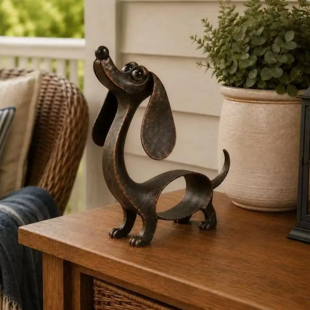 Dachshund Garden Statue Metal Dog Yard Art Vintage Iron Dachshund Figurine Artistic Puppy Sculpture Cute Dog Statue for Garden