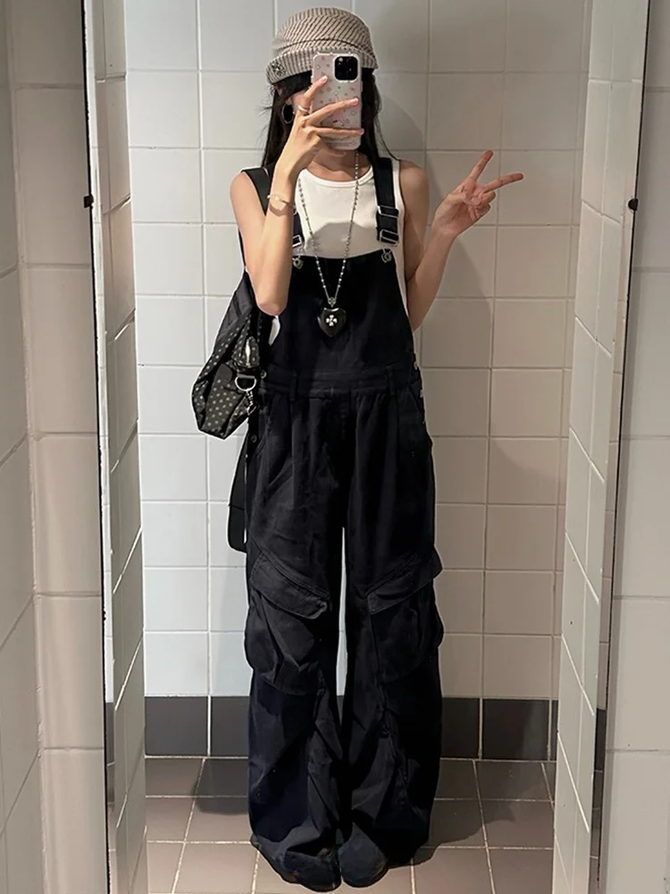 Retro American een Denim Overalls Women's Loose Wide Leg Jumpsuit Spring Summer New Sle High Waist Casual Resistant to Dirt