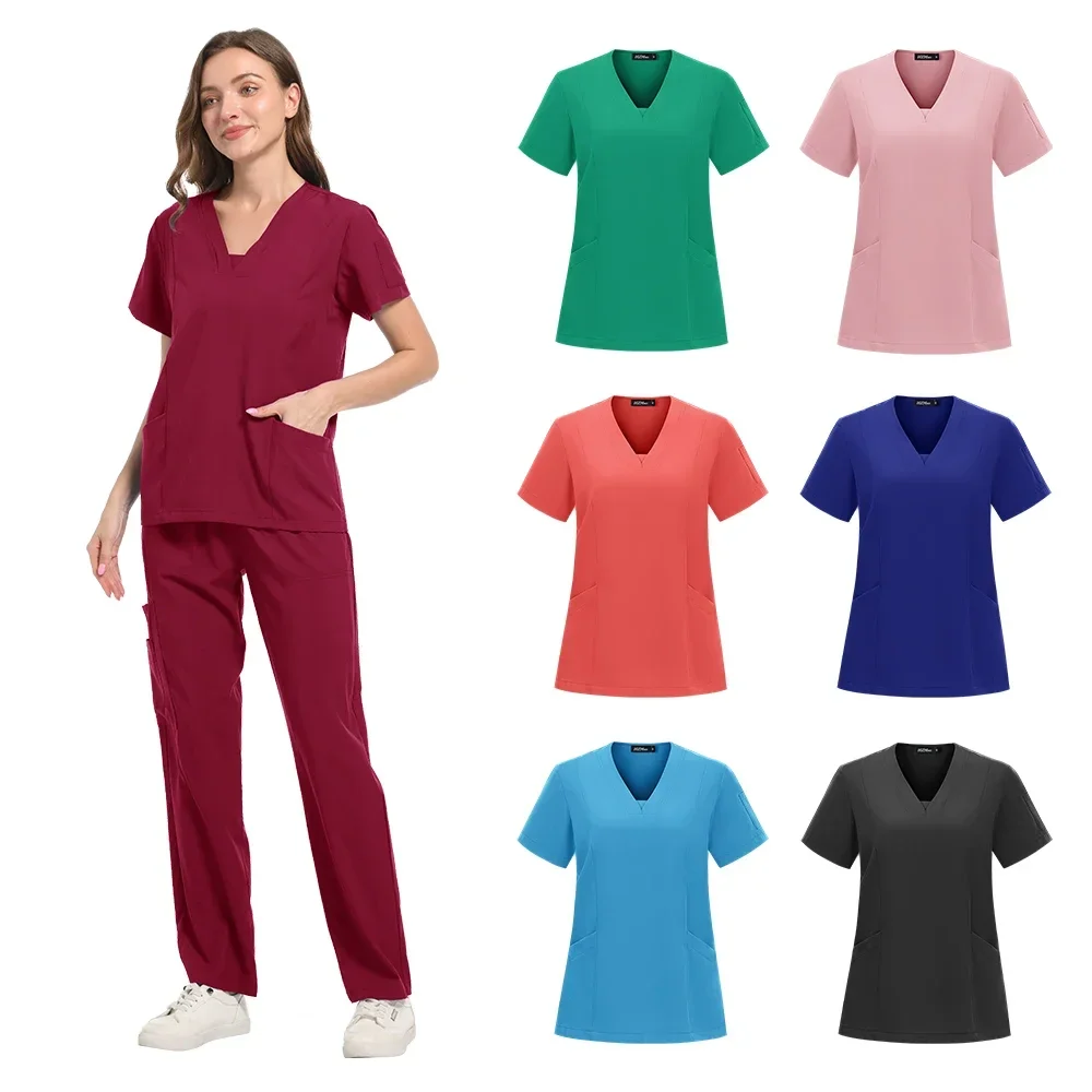 1pc Top Multicolor Unisex Short Sleeved Pharmacy Nurse Uniform Hospital Doctor Workwear Oral Dental Surgery Medical Scrubs