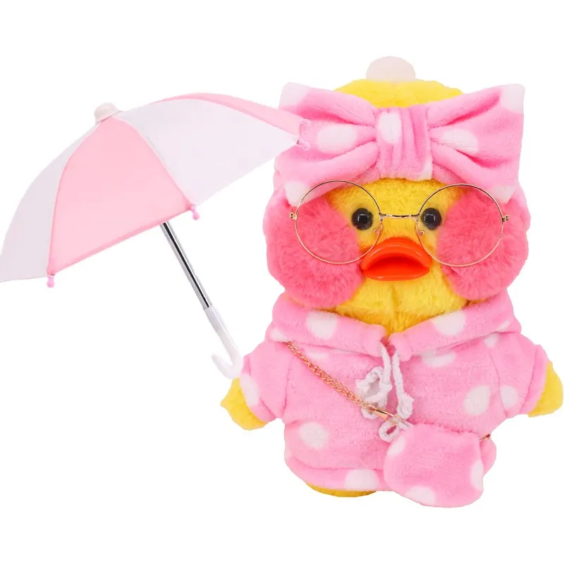 4Pcs =Hoodies+Hair Band+Sling Bag+Umbrella For 30 Cm Yellow Duck Doll lalafanfan Clothes Accessories Children's Toys Girls Gifts