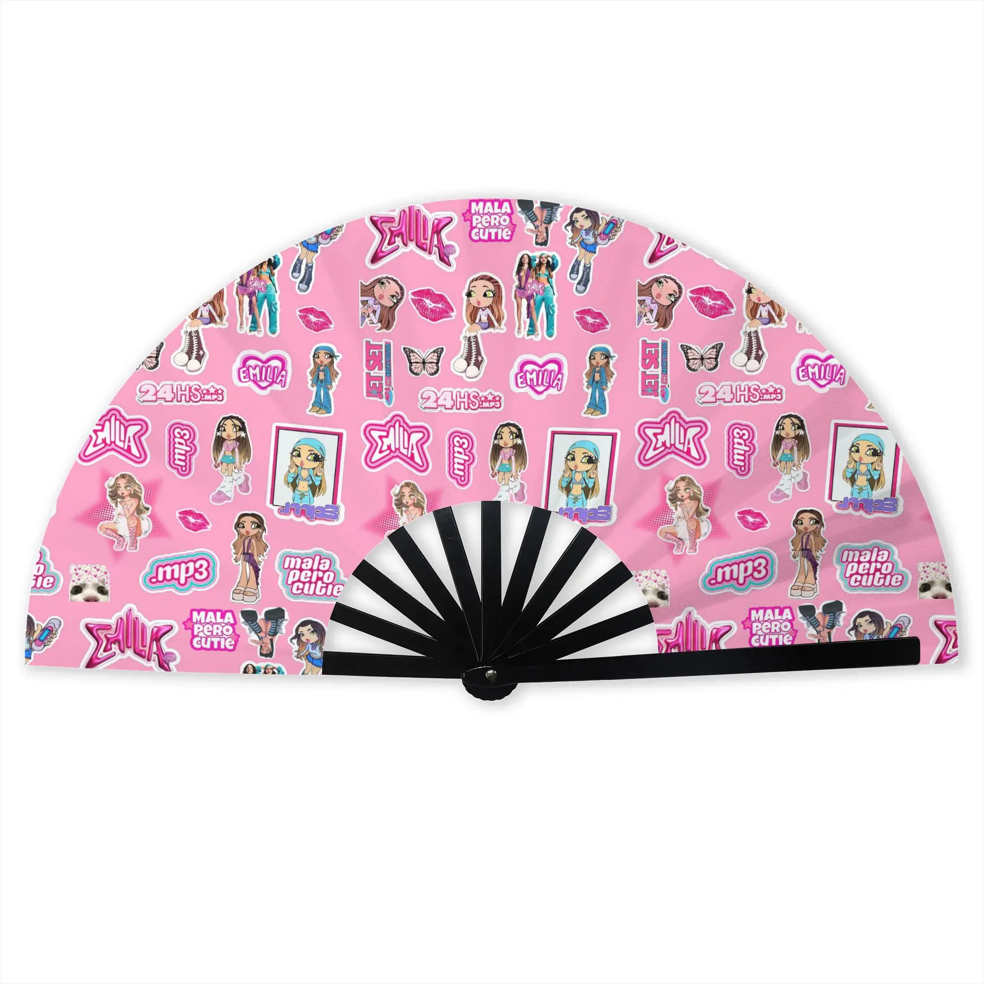 Customized E-Emilia Mernes Portable Pocket Fan Camping Mp3 Singer Polyester Folding Fan Chinese Dance Handheld Cooling Fans
