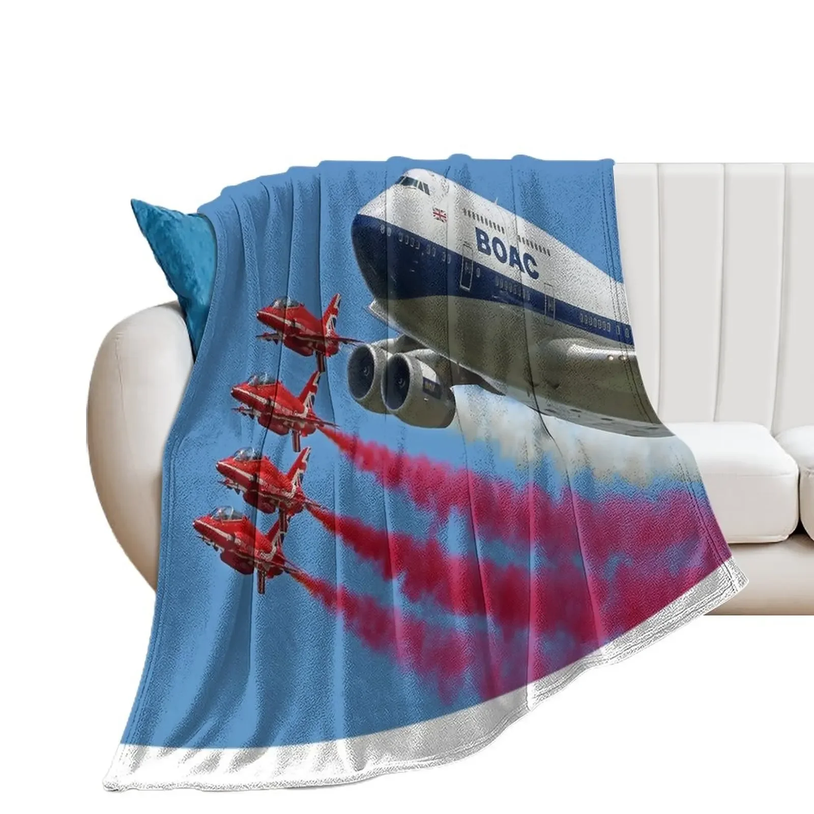 BOAC 747 with The Red Arrows Flypast - 4 Throw Blanket Tourist for winter Blankets