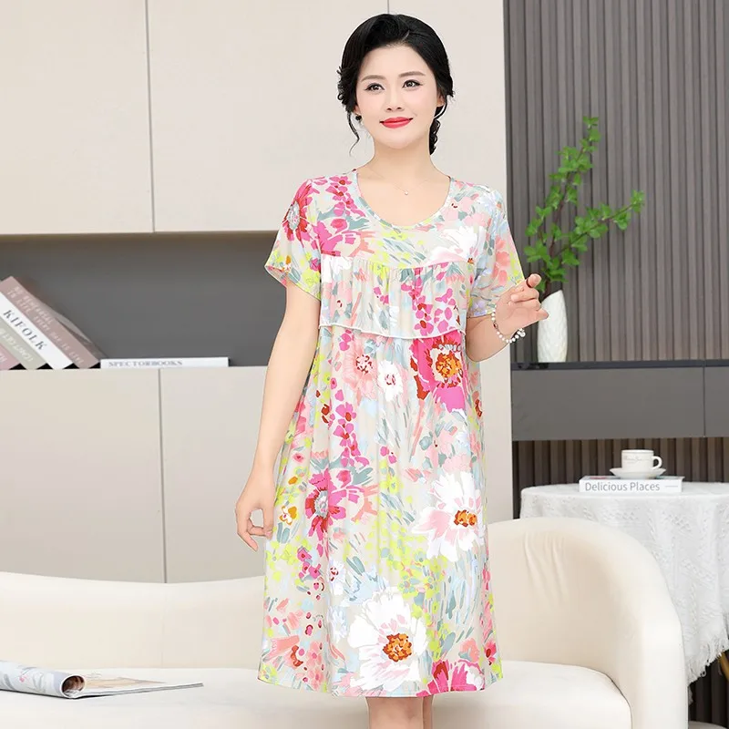 

Newest Summer Cotton Nightgown Ladies Sleepwear Girls Gift Short Sleeve Round Neck Nightdress