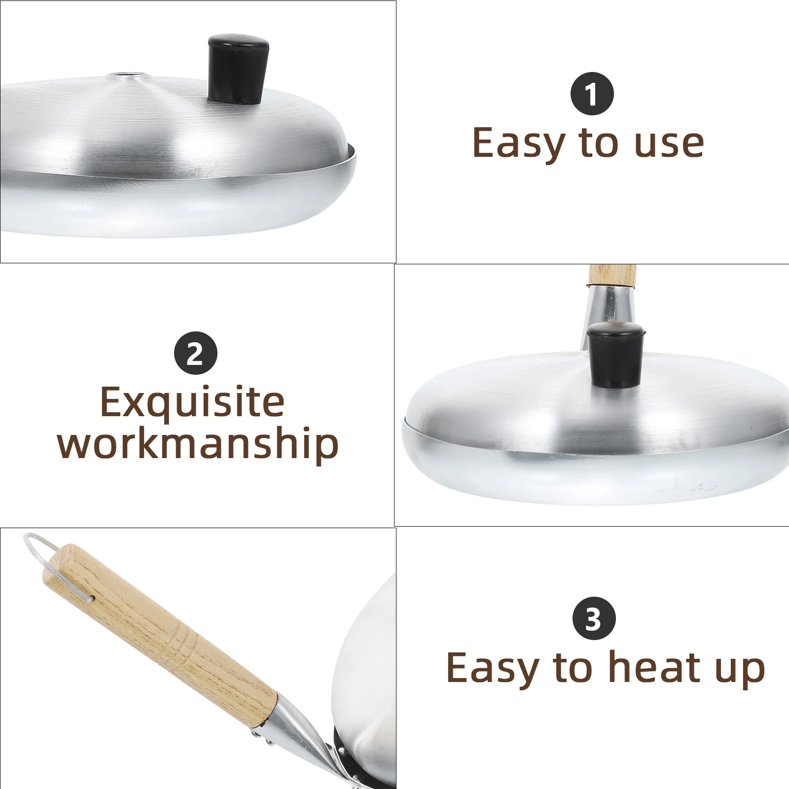 

Flat Bottom Aluminum Wood Handle Pan Nonstick Cooking Cover Design Frying Breakfast Kitchen Utensil Easy Clean Safe Use