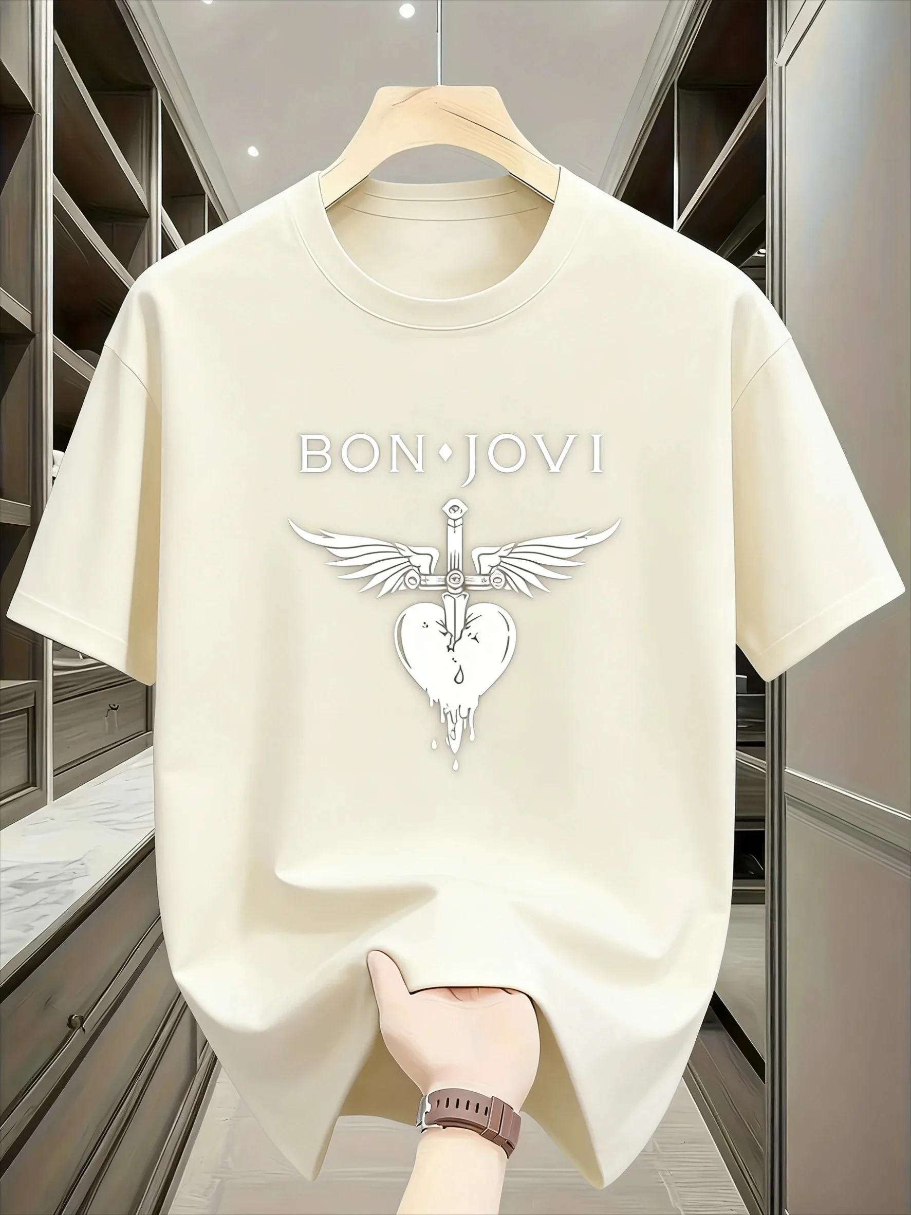 2026 Sommer Neuerscheinung Herren Bon Jovi Grafik-T-Shirt, Vintage Rock-Stil, Weich & Atmungsaktiv Einfarbig Kurzarm