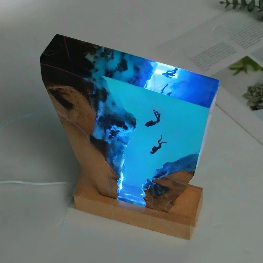 

for Handmade Creative Solid Wood Resin Ambient Light Ocean Free Diver Desktop Ornament Deep Sea Exploration Memorial Ornament