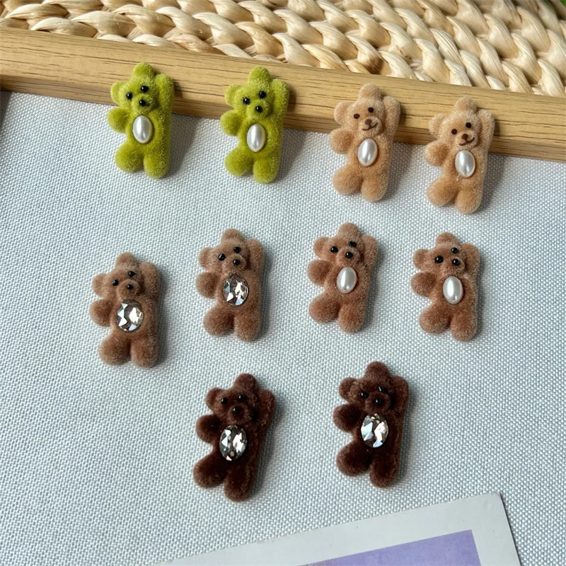 Winter style 50pcs/lot color Flocking effect animals cartoon bears shape resin cabochon diy jewelry garment hair accessory