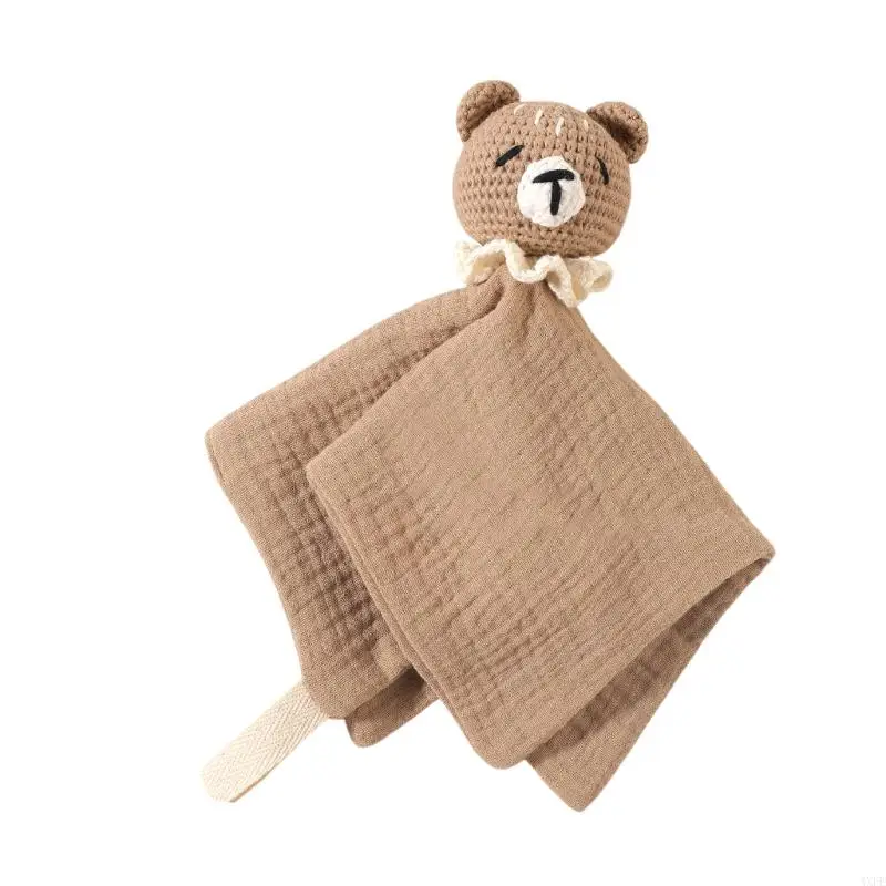  Soft Cotton Baby Comforting Blanket with Adorable Animal Crochet Design Gentle Mood Appease Toy for Infant view 5