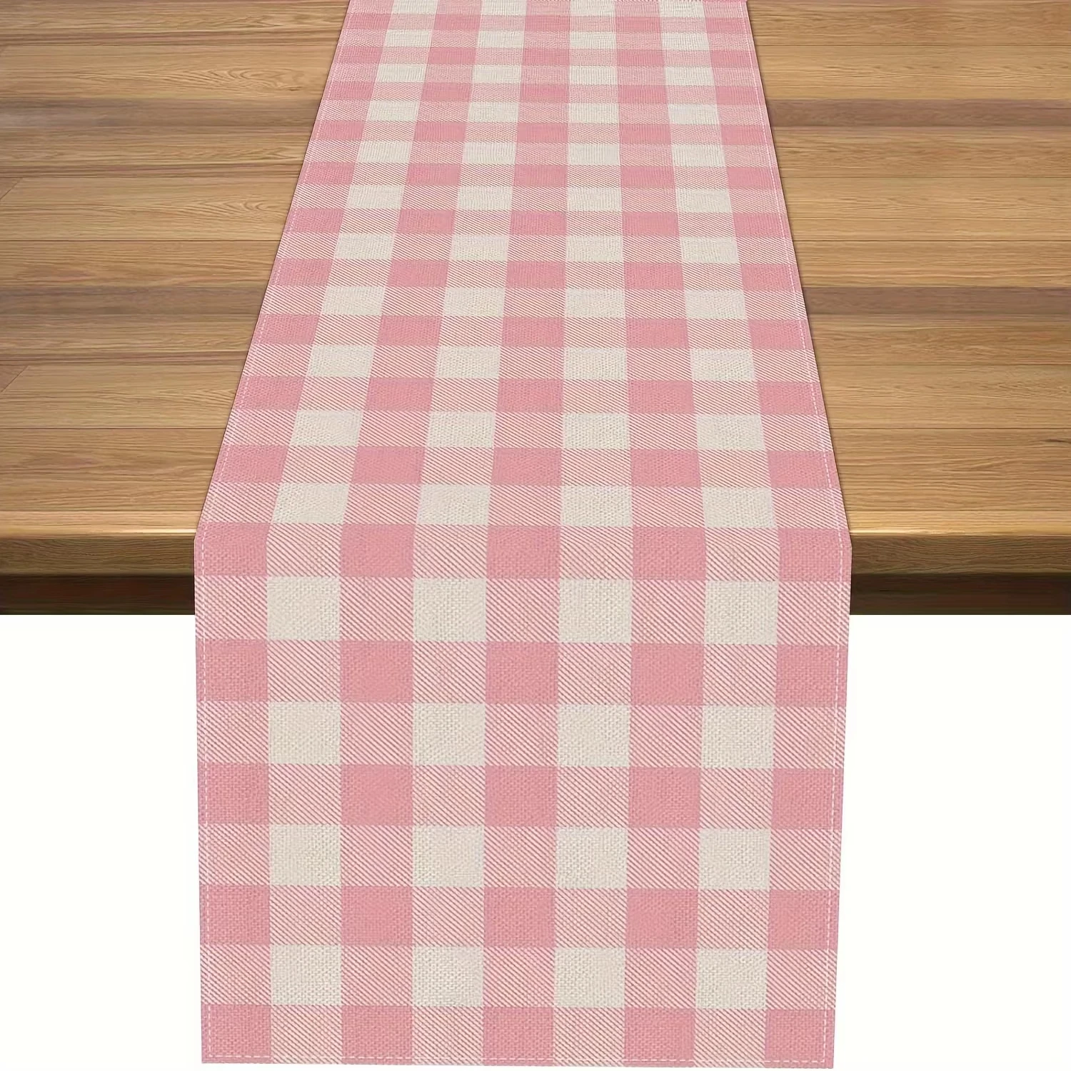 VIKAMA Pink and White Checkered Table Runner Farmhouse Birthday Party Decorations Home Kitchen Dining Room Table Decorations