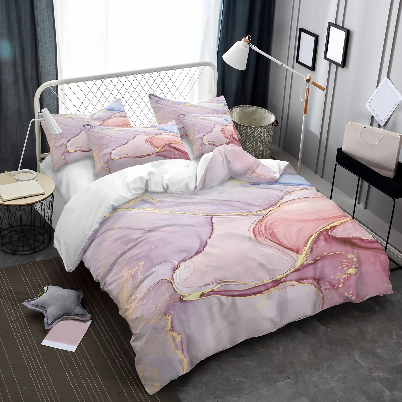 

Pink Gradient Duvet Cover Set Soft & Comfortable Pink Gradient Marble Pattern Duvet Cover Set | Washable Polyester Duvet Cover