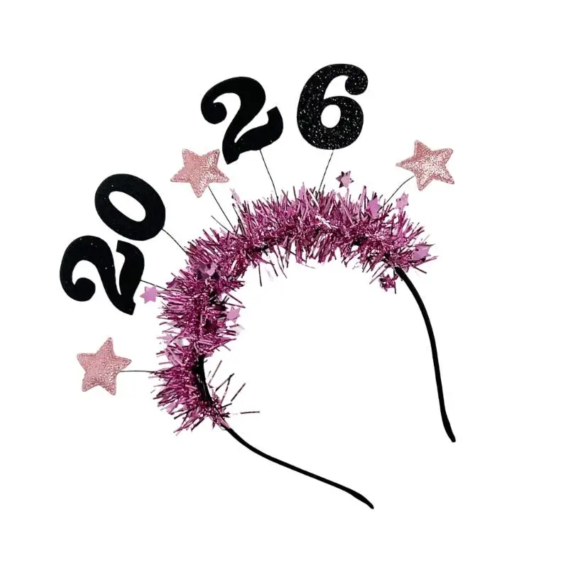 39BD 2026 Neujahr glitzert Kopfbedeckung, stilvolle Lametta-Haardekorationen, Unisex-Haarband, Stirnbänder für Partys – Detail 7