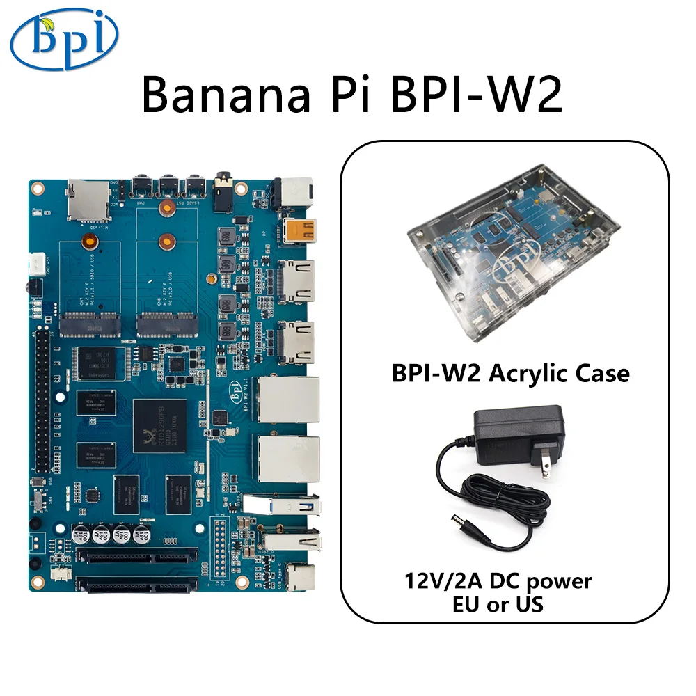 

Banana Pi BPI-W2 SET With Case Power Realtek RTD1296 Quad-core Mali T820 MP3 GPU 2G DDR4 With TF SIM Card native SATA 8G eMMC