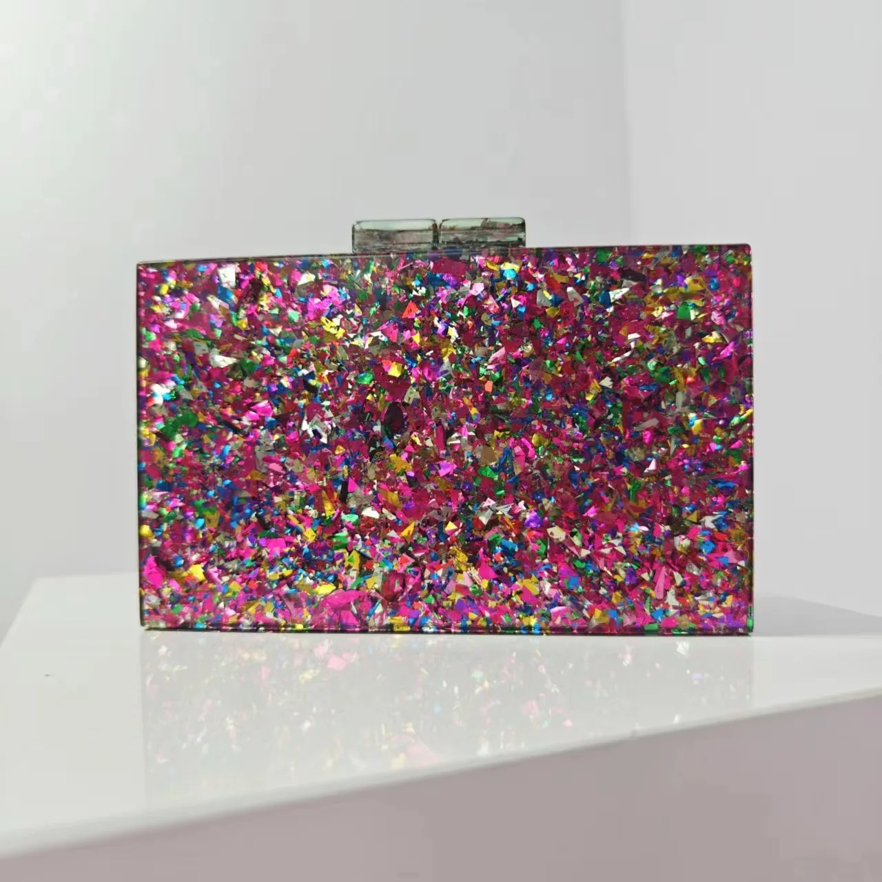 Sequin Acrylic Wedding Evening Clutch Party Bag For Women Luxury Designer Handbag Purse 2024 New Fashion Square Chain Crossbody