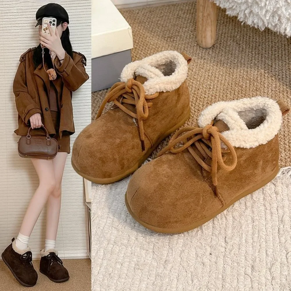 

New Winter Women's Short Boots with 4.5cm Inner Height Increase Furry Warmth Cotton Lined Snow Boots for Women